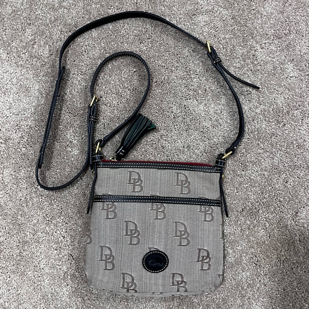 Dooney & Bourke Black and Gray Monogram Logo Crossbody